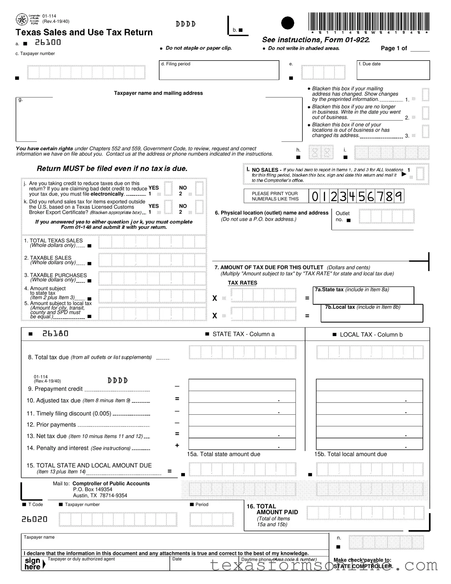 Blank 1 114 Texas PDF Form
