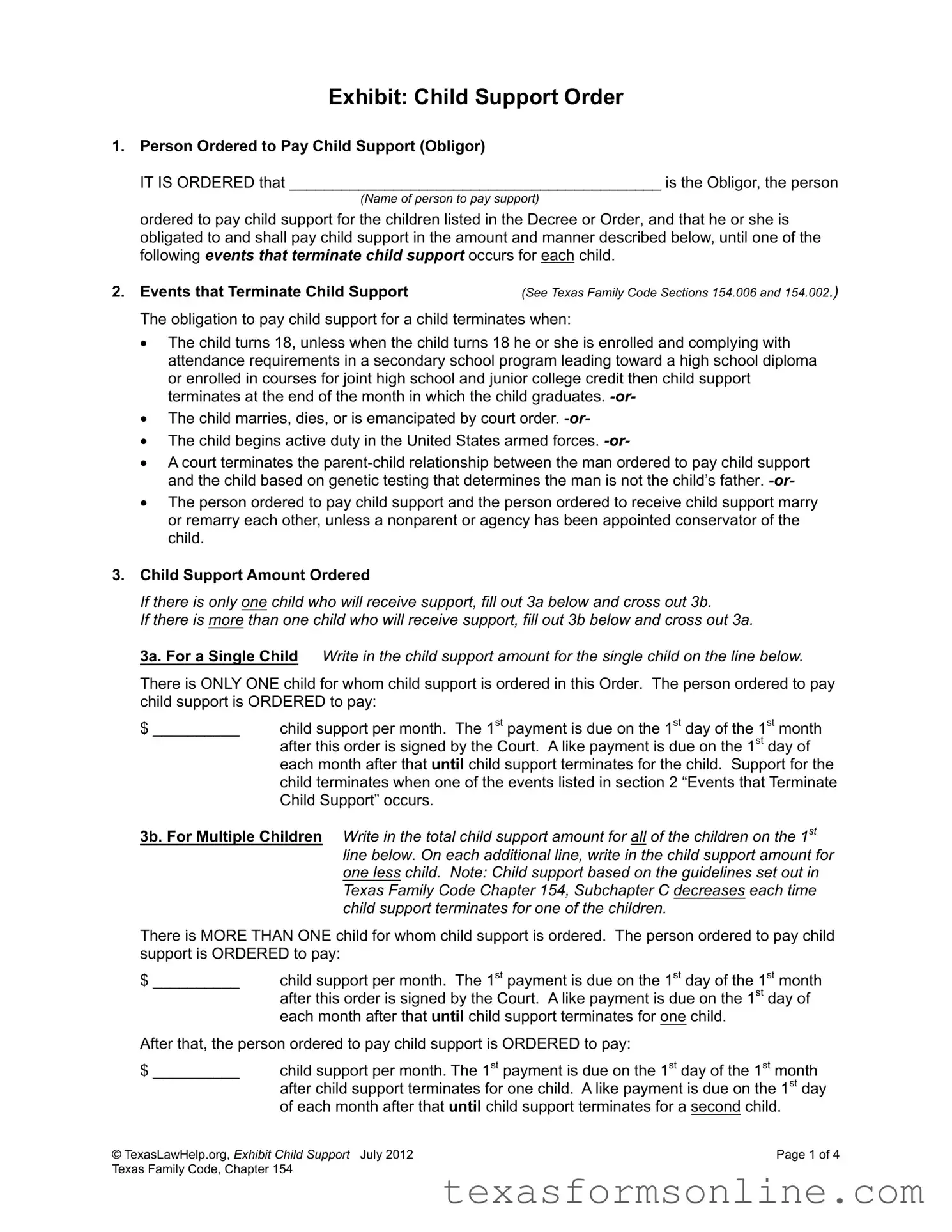 Blank Child Support Texas PDF Form