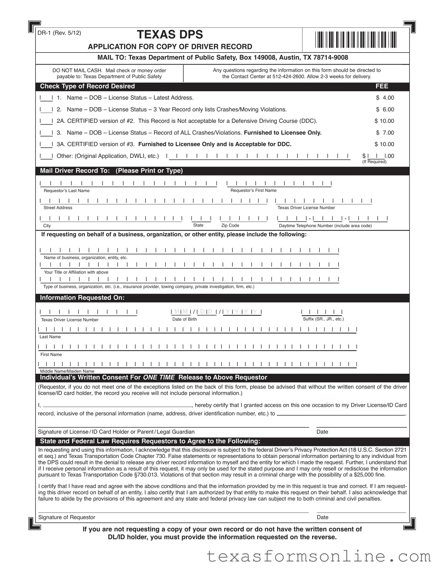 Blank Dr 1 Texas PDF Form