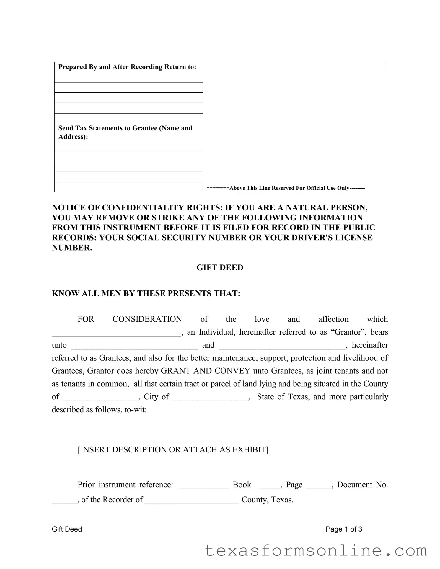 Blank Gift Deed Texas PDF Form