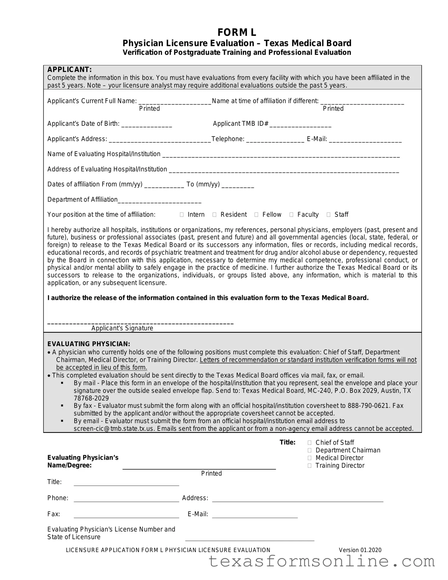 Blank L For Texas Medical Board PDF Form