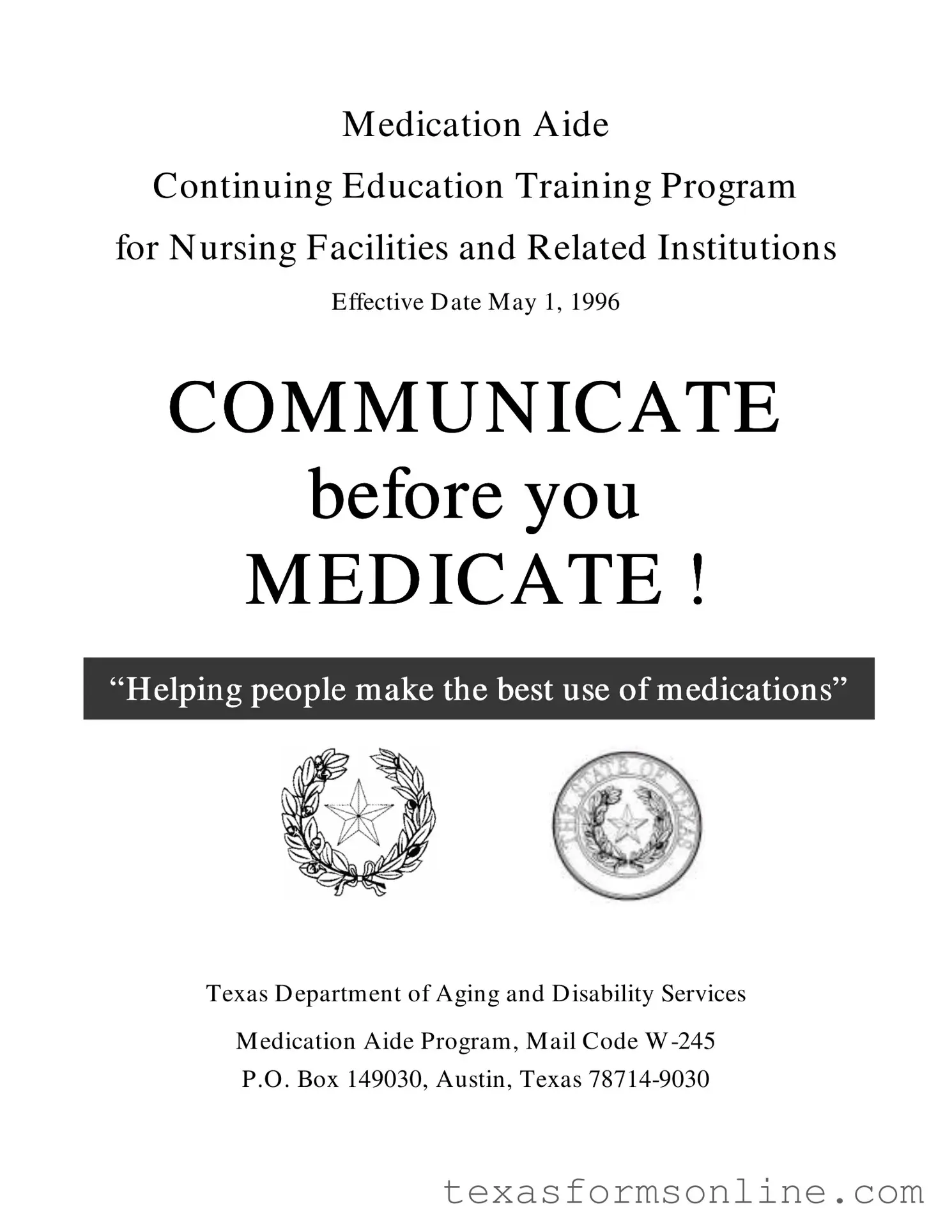 Blank Medication Aide Renewal In Texas PDF Form