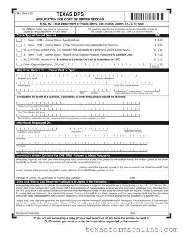 Blank Dr 1 Texas PDF Form