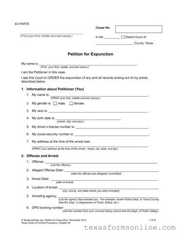 Blank Petition Expunction Texas PDF Form