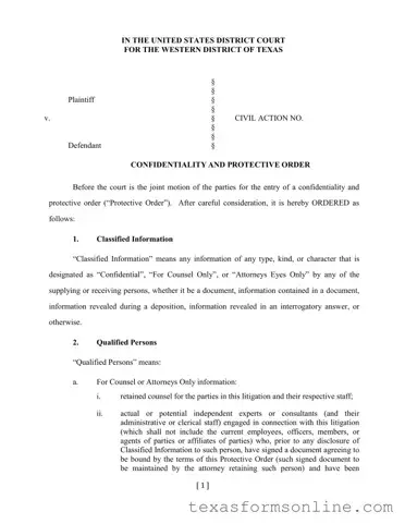 Blank Protective Order Western District Of Texas PDF Form