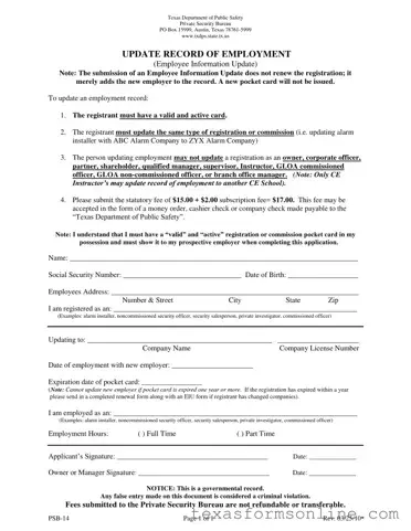 Blank Psb 14 Texas PDF Form