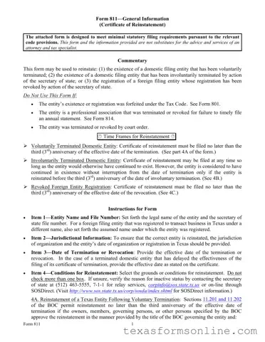 Blank Texas 811 PDF Form