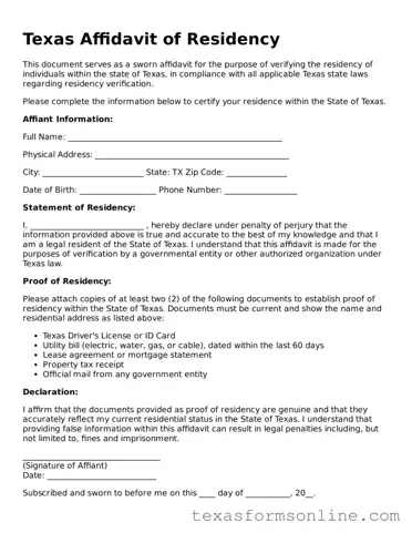 Official Texas Affidavit of Residency Document