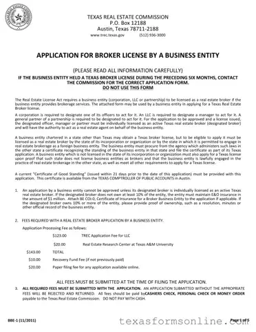 Blank Texas Bbe 1 PDF Form