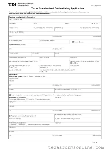 Blank Texas Credentialing Application PDF Form
