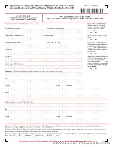 Blank Texas Dl 64 PDF Form