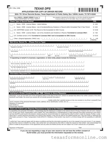 Blank Texas Dr 1 PDF Form
