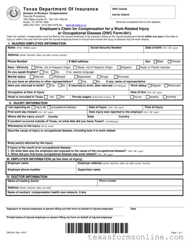 Blank Texas Dwc041 PDF Form