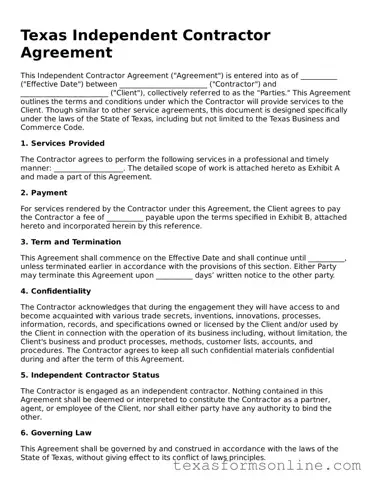 Official Texas Independent Contractor Agreement Document