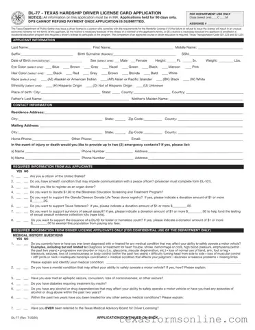 Blank Texas From Dl 77 PDF Form