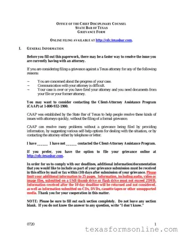 Blank Texas Grievance PDF Form