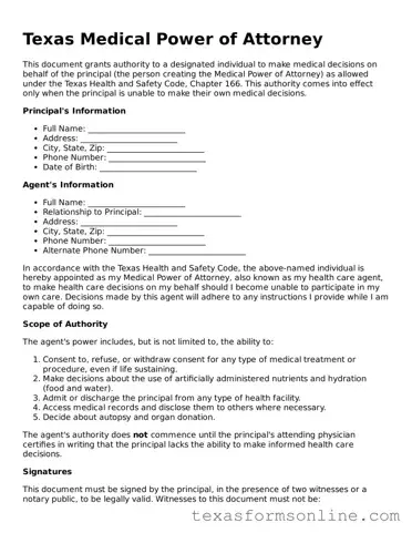 Official Texas Medical Power of Attorney Document