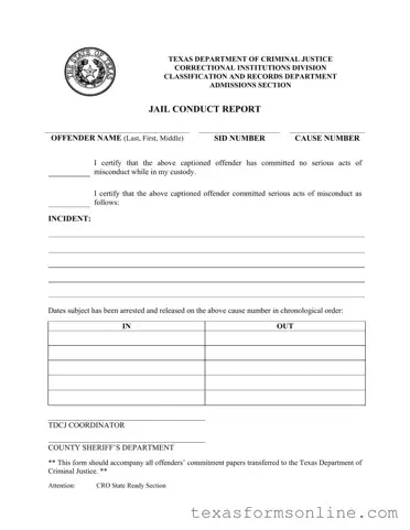 Blank Texas Jail Conduct Report PDF Form
