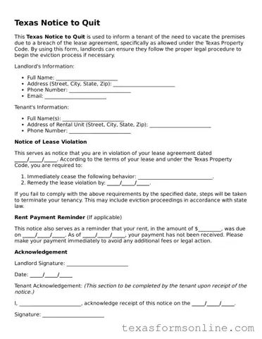 Official Texas Notice to Quit Document