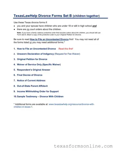 Blank Texas Law Help PDF Form