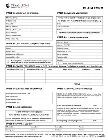 Blank Texas Legal Claim PDF Form