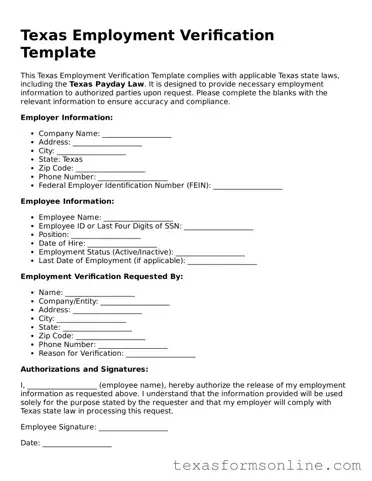 Official Texas Employment Verification Document