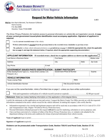 Blank Texas Mv 440 PDF Form