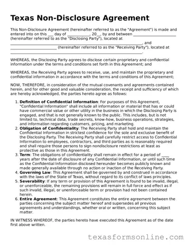 Official Texas Non-disclosure Agreement Document