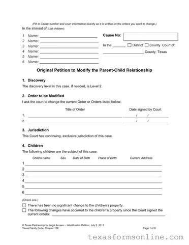 Blank Texas Petition Modify PDF Form