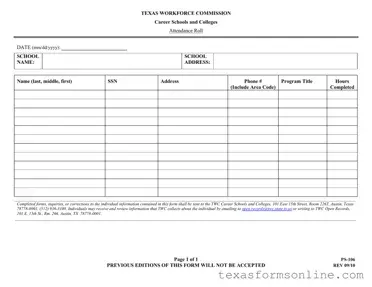 Blank Texas Ps 106 PDF Form
