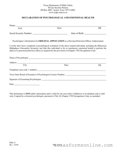 Blank Texas Psb 13 PDF Form
