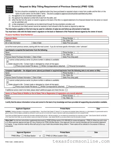 Blank Texas Pwd 1238 PDF Form