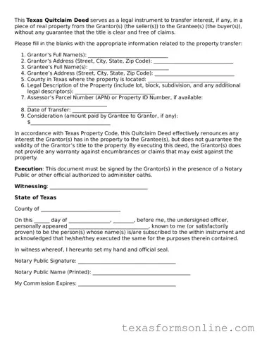 Official Texas Quitclaim Deed Document
