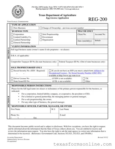 Blank Texas Reg 200 PDF Form