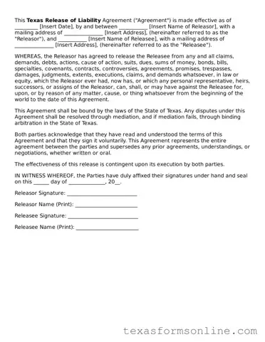 Official Texas Release of Liability Document