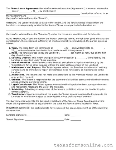Official Texas Lease Agreement Document