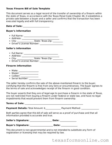 Official Texas Firearm Bill of Sale Document
