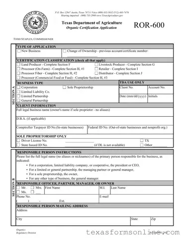 Blank Texas Ror 600 PDF Form
