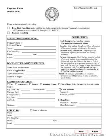 Blank Texas Sos Payment 807 PDF Form