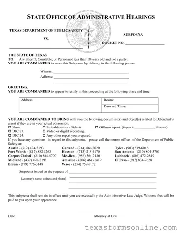 Blank Texas Subpoena PDF Form
