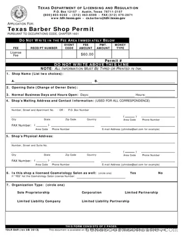 Blank Texas Tdlr Bar PDF Form