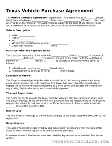 Official Texas Vehicle Purchase Agreement Document