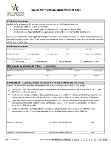 Blank Texas Vtr 141 PDF Form