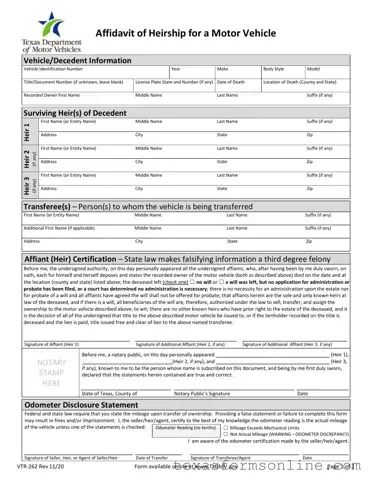 Blank Texas Vtr 262 PDF Form
