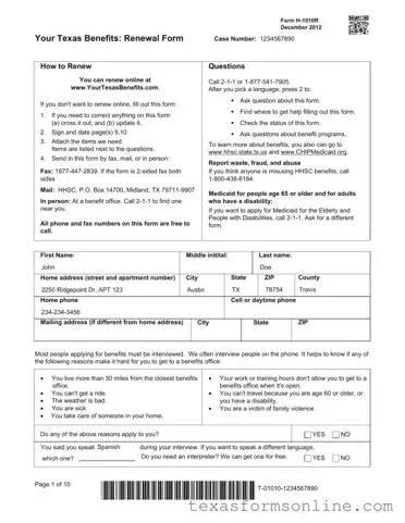 Blank Your Texas Benefits PDF Form