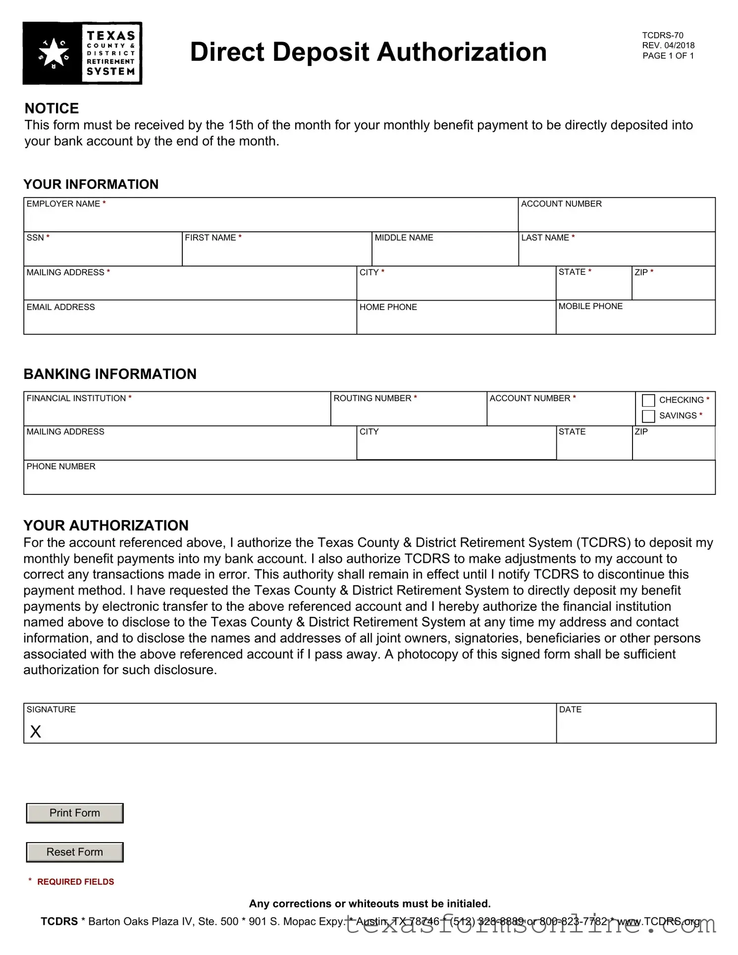 Blank Tcdrs 70 Texas PDF Form