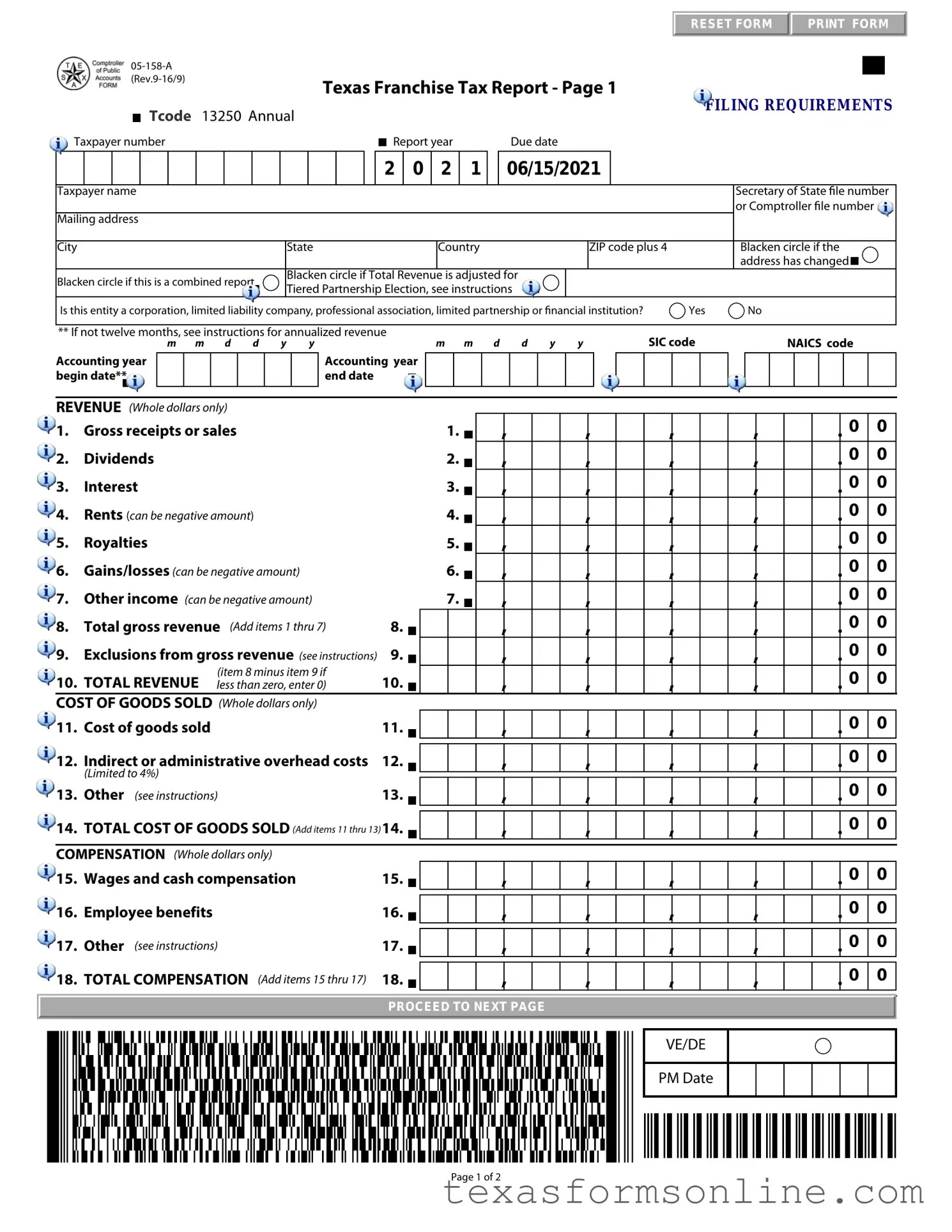 Blank Texas 05 158 A PDF Form