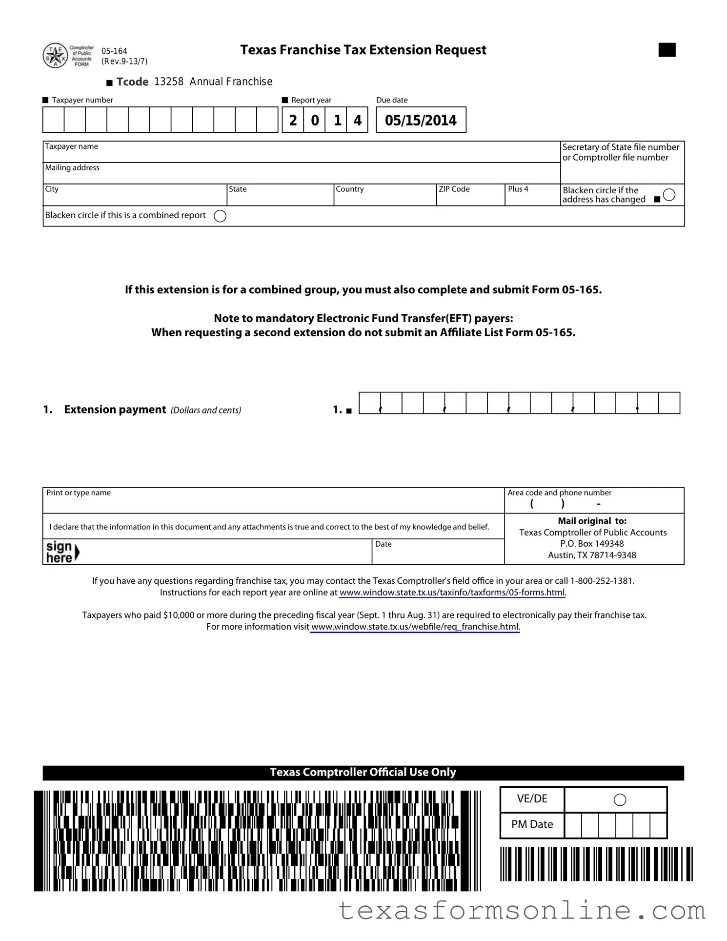 Blank Texas 05 164 PDF Form