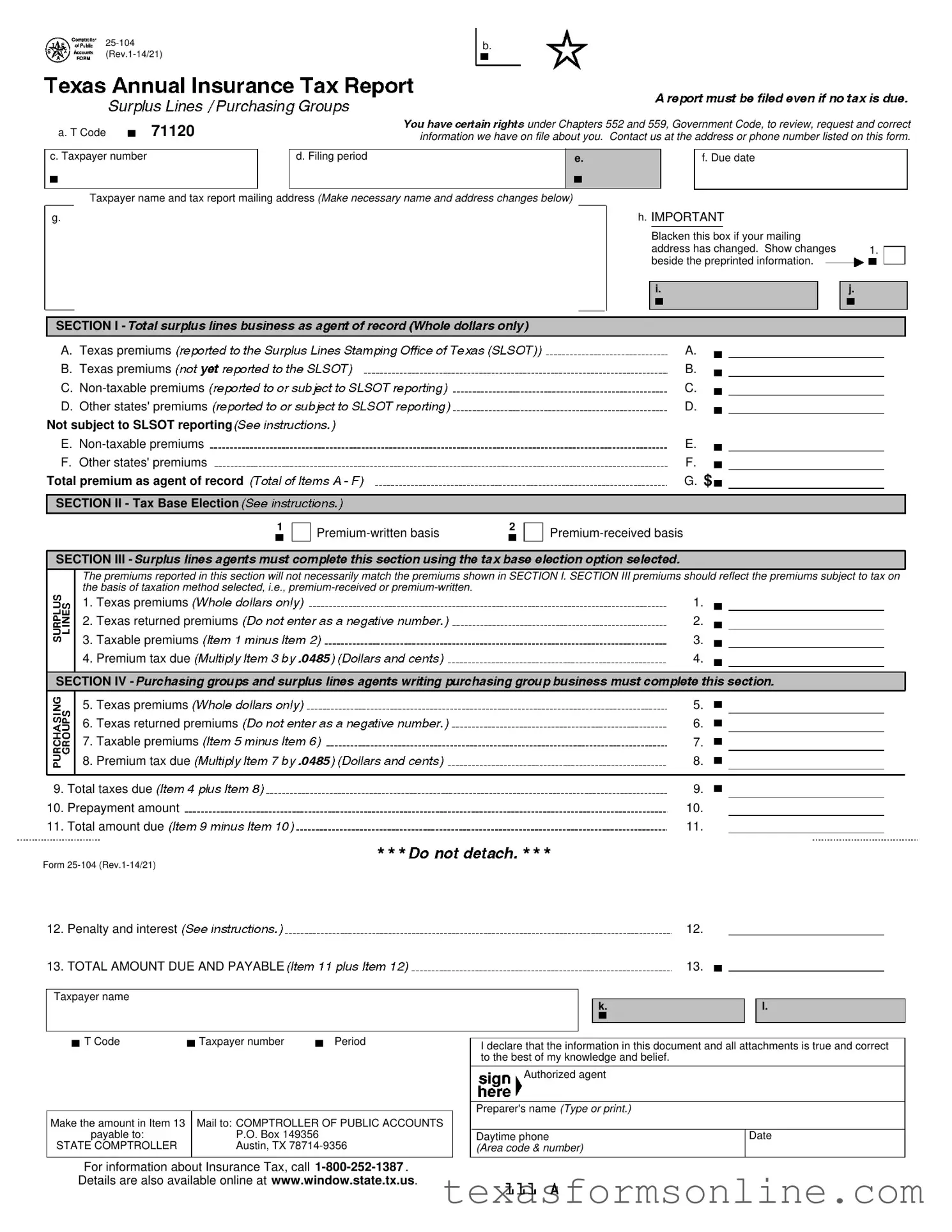 Blank Texas 25 104 PDF Form