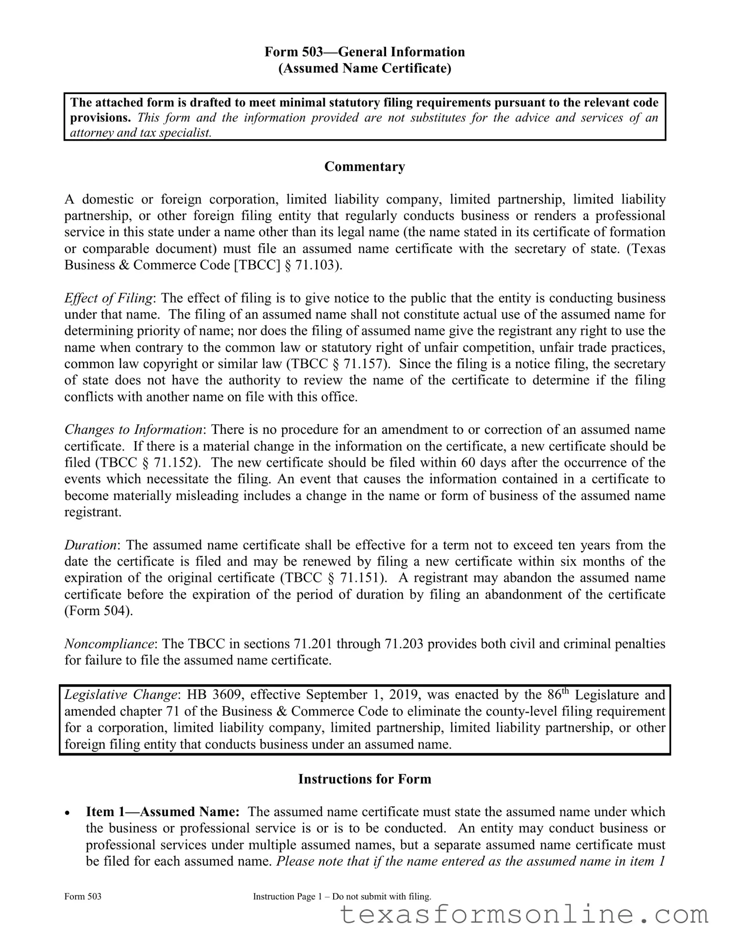 Blank Texas 503 PDF Form